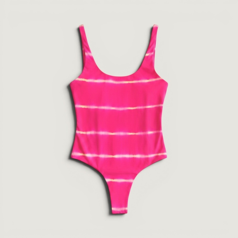 Les Coquines Neon Pink Tie Dye One Piece Swimsuit Size 3 / Medium Low Back